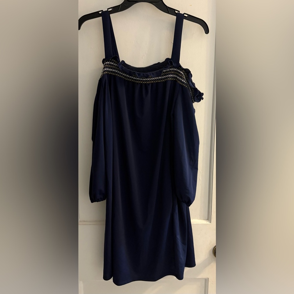 Jude Connally Women Blue Casual Embroidered Dress Pockets Size Small